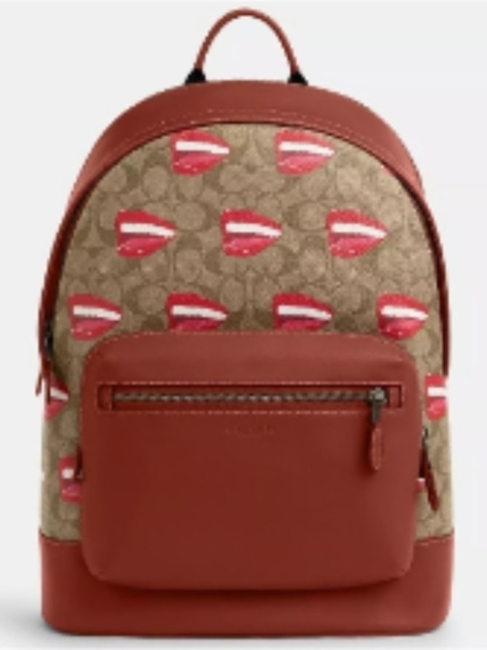 New Coach X Tom Wesselmann Tan Signature Canva Backpack Red Lip Print Bag Unisex - Picture 1 of 5